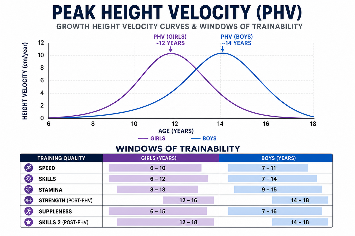 Peak Height Velocity growth curves and windows of trainability for boys and girls